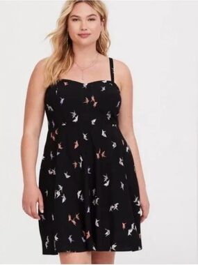 Torrid Black Origami Crane Bird Babydoll Mini Dress 2X Goth Pinup Rockabilly Y2K